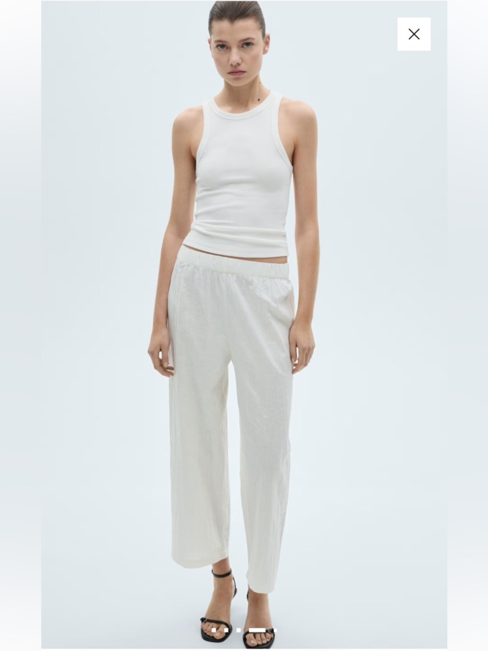MANGO Linen Blend Culotte Trousers Pull-On White Medium NWT